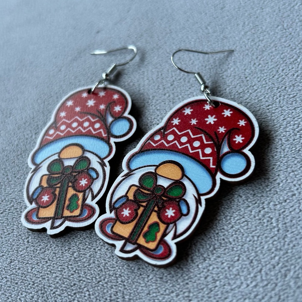 Christmas Gnome Earrings ~ Wood ~ Brand New!